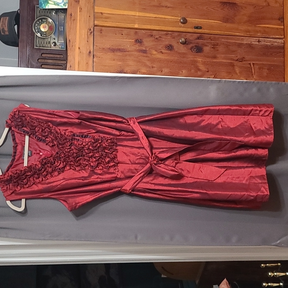 Jessica Howard Womens Special Occasion Dress Reddish Burgandy Ruffly Sz 22W EUC